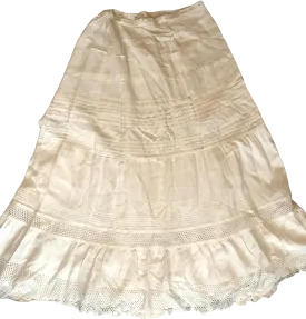 00&#x2019;s/10&#x2019;s White Calico Edwardian Victorian Cotton Lawn Skirt By Vintage