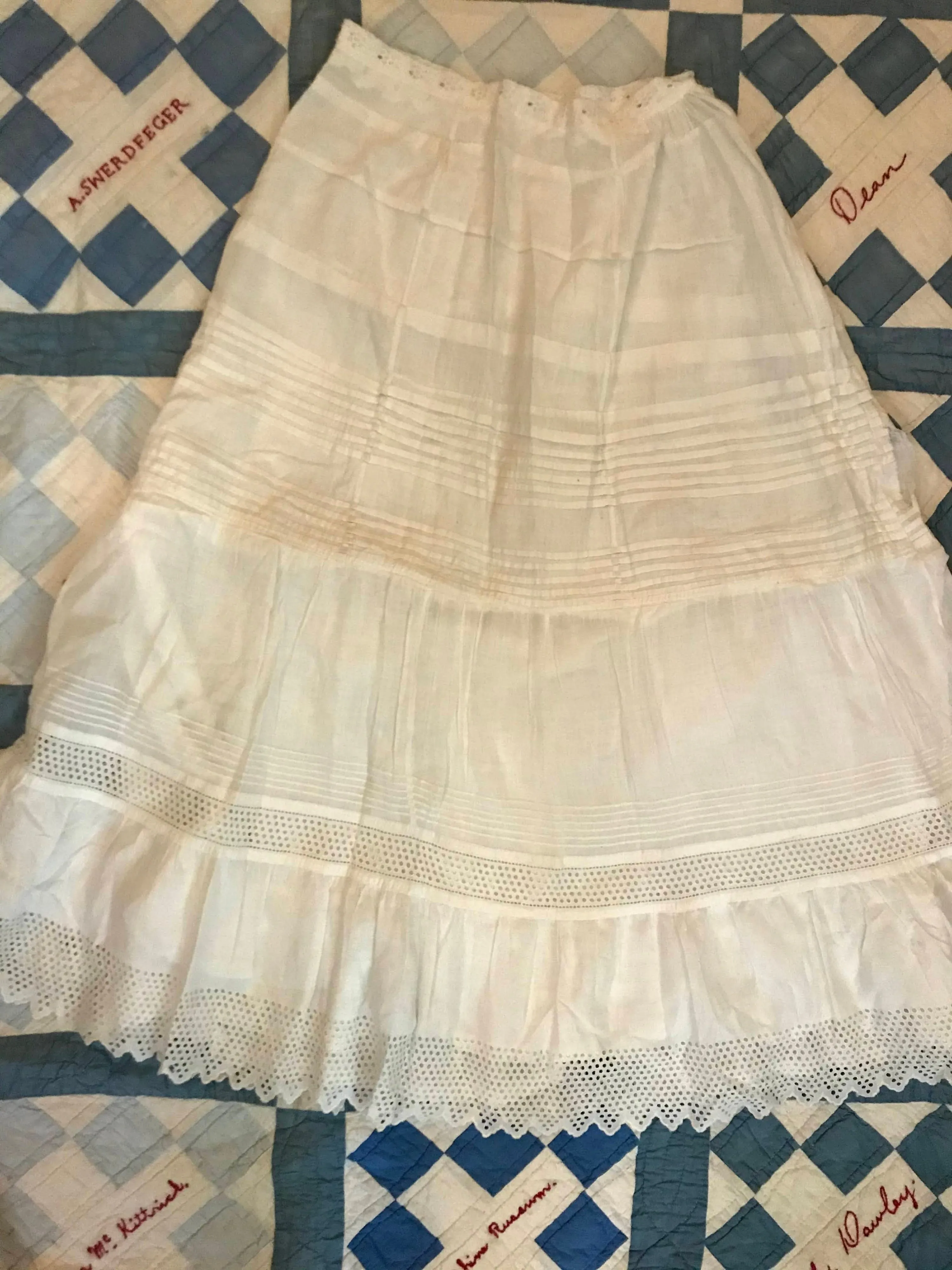 00&#x2019;s/10&#x2019;s White Calico Edwardian Victorian Cotton Lawn Skirt By Vintage