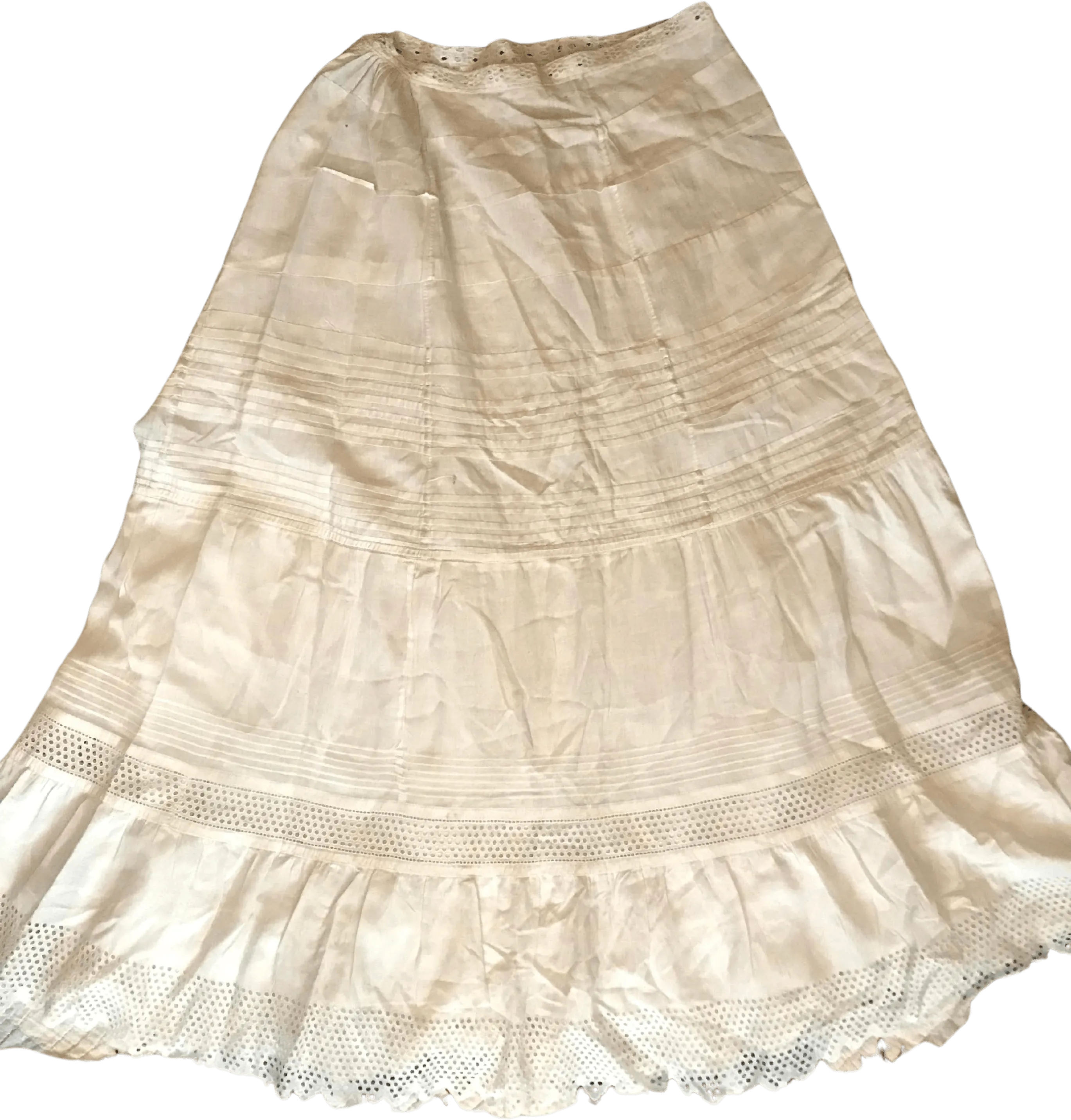 00&#x2019;s/10&#x2019;s White Calico Edwardian Victorian Cotton Lawn Skirt By Vintage