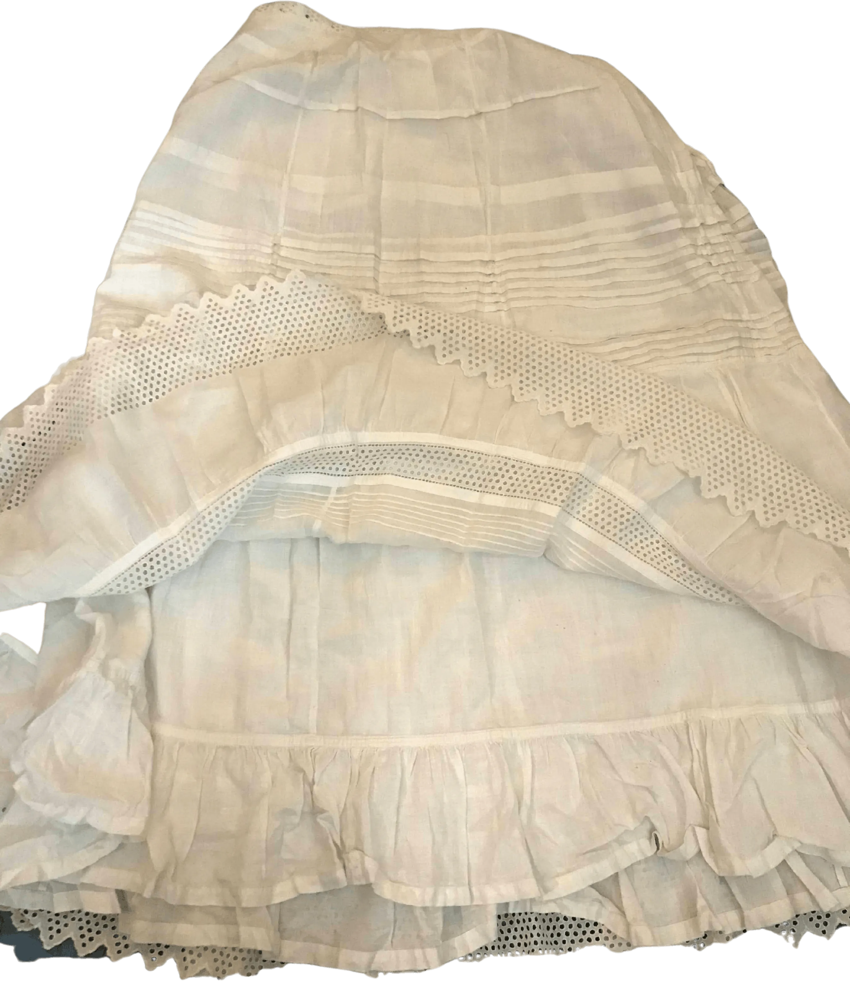 00&#x2019;s/10&#x2019;s White Calico Edwardian Victorian Cotton Lawn Skirt By Vintage