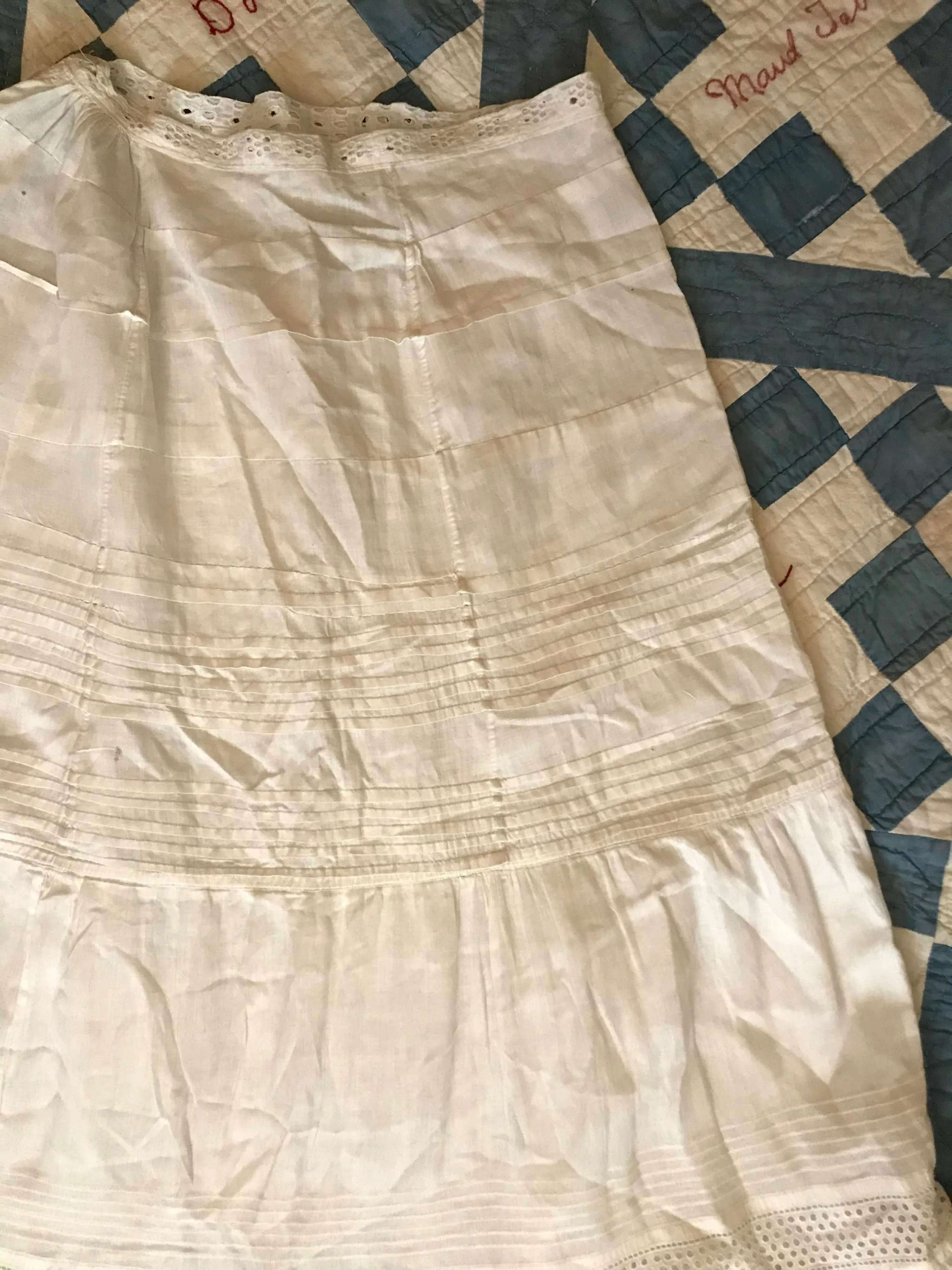 00&#x2019;s/10&#x2019;s White Calico Edwardian Victorian Cotton Lawn Skirt By Vintage