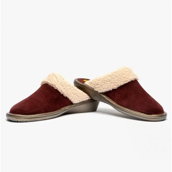 1753 (AFELPADO) Ladies Suede Mule Slippers Bordeaux