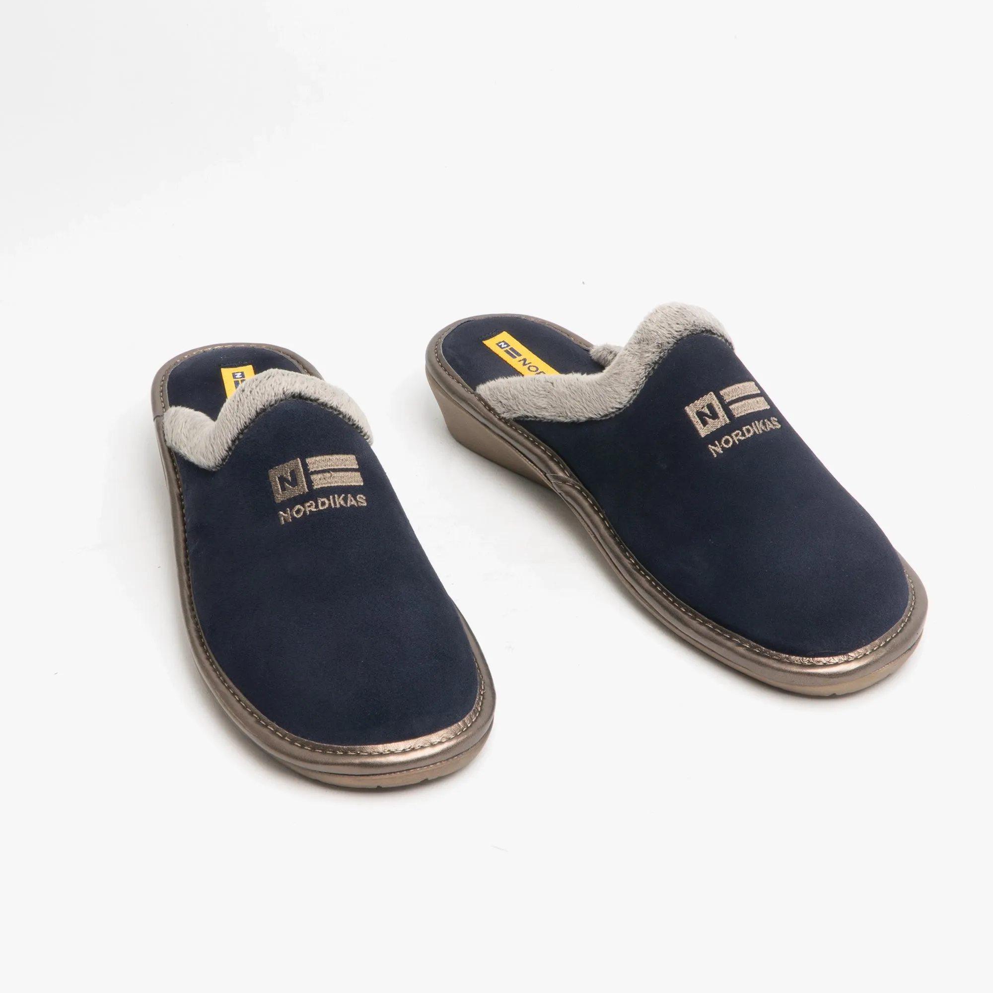 238 (AFELPADO) Ladies Suede Mule Slippers Marine Blue