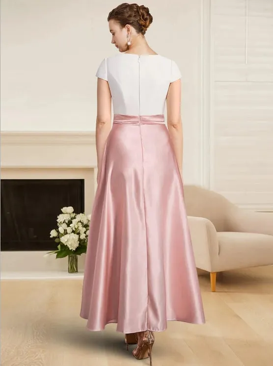 A-Line Mother of the Bride Dress Wedding Guest High Low Tea Length Satin with Sash / Ribbon