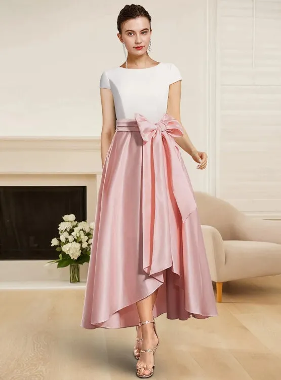 A-Line Mother of the Bride Dress Wedding Guest High Low Tea Length Satin with Sash / Ribbon