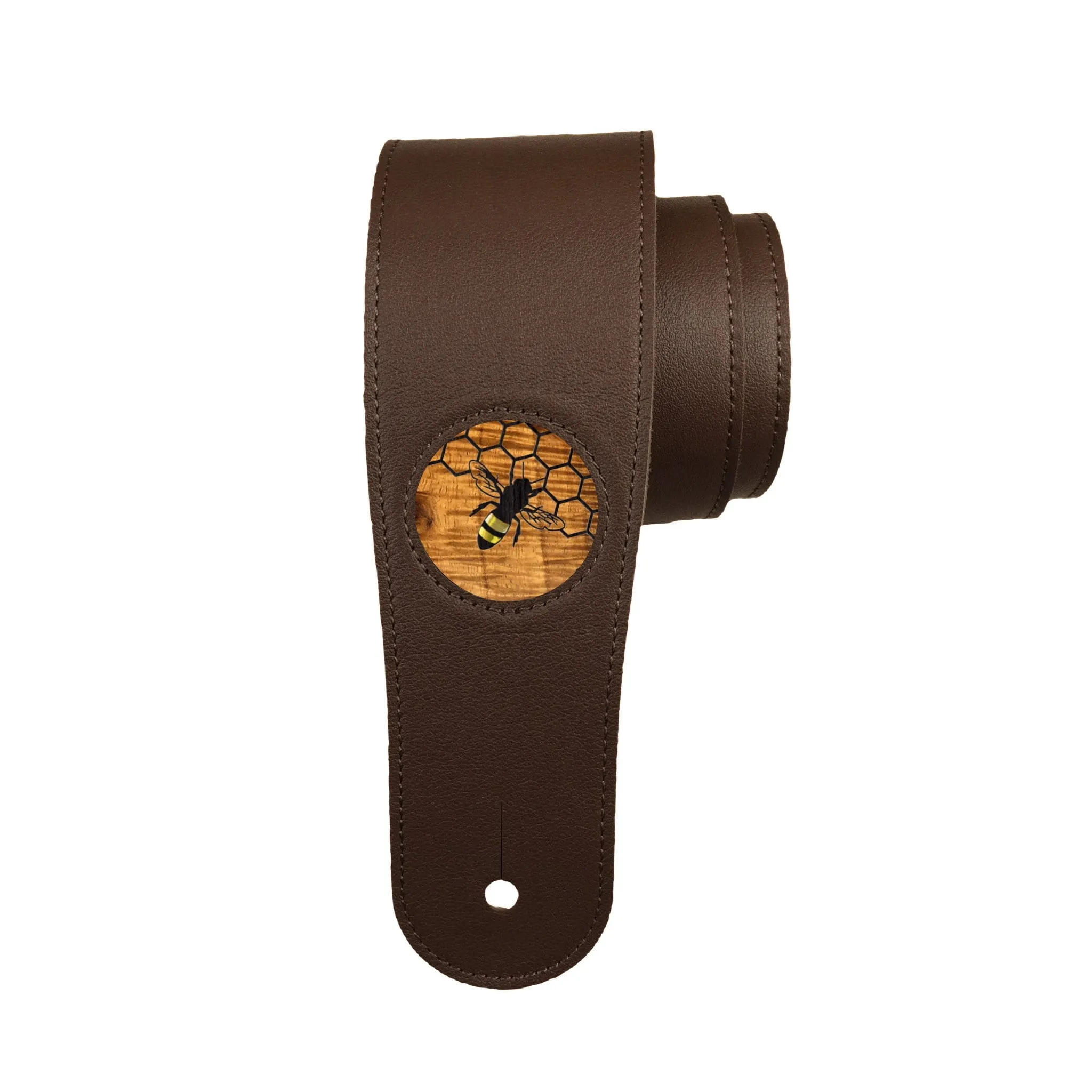 AAA Curly Hawaiian Koa & Pearl Bee & Honeycomb Inlay | Italian Leather Strap