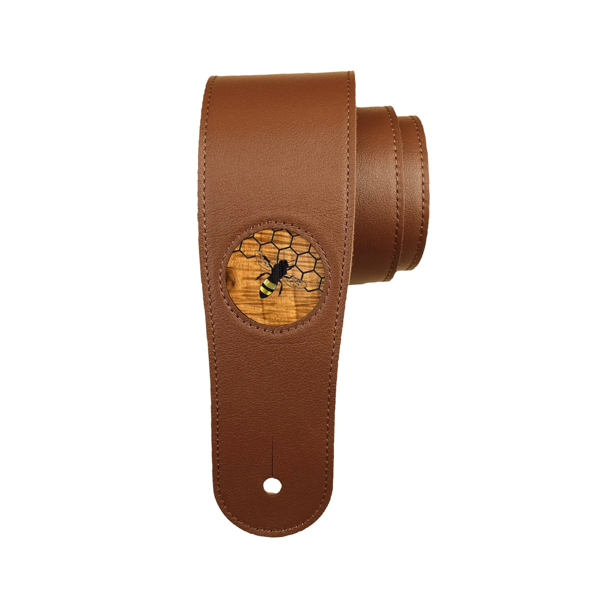 AAA Curly Hawaiian Koa & Pearl Bee & Honeycomb Inlay | Italian Leather Strap