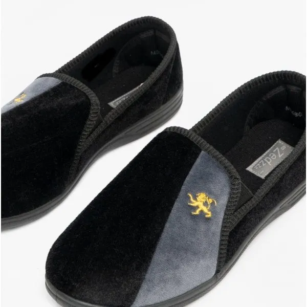 AARON Mens Full Slippers Black/Grey