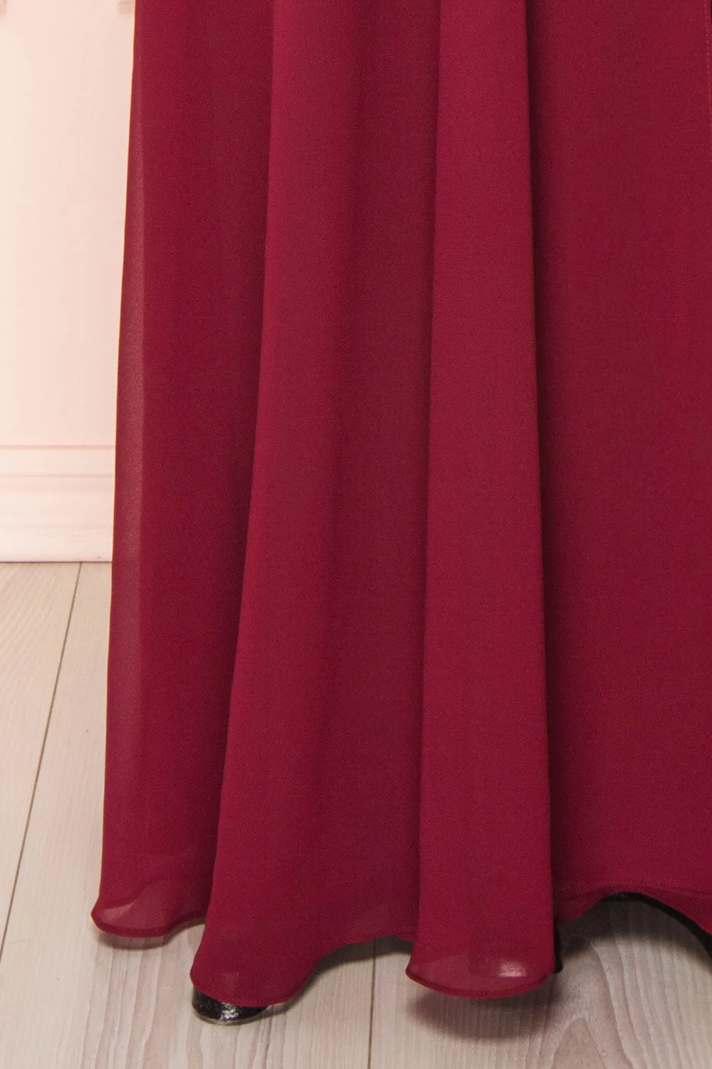 Adelphia Burgundy | V-Neck Chiffon Maxi Dress