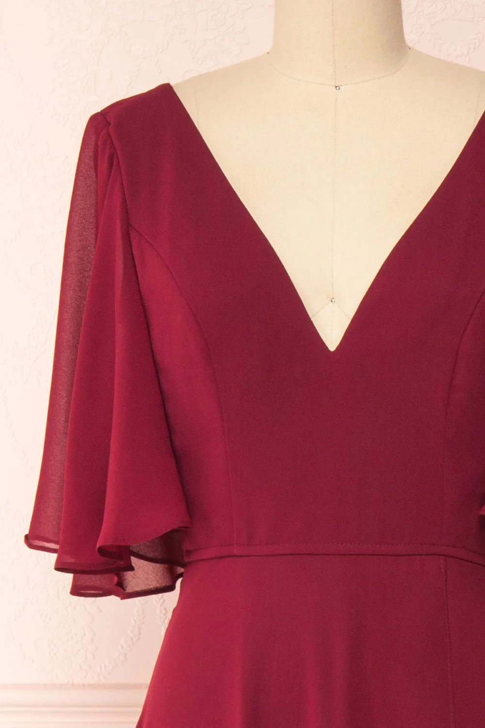 Adelphia Burgundy | V-Neck Chiffon Maxi Dress