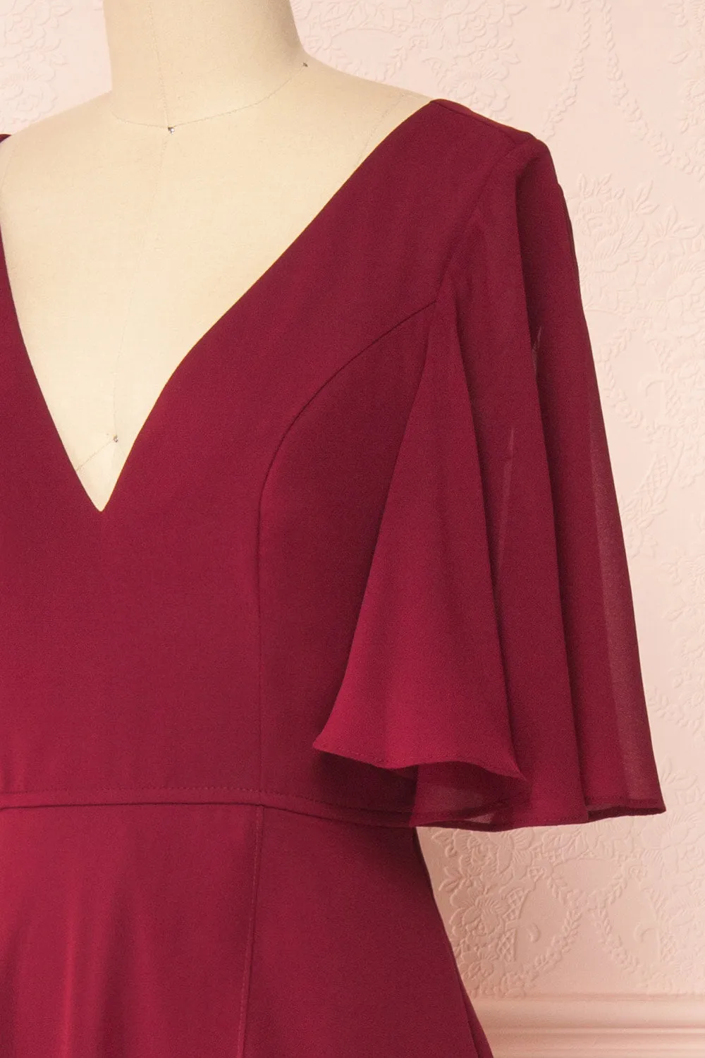 Adelphia Burgundy | V-Neck Chiffon Maxi Dress