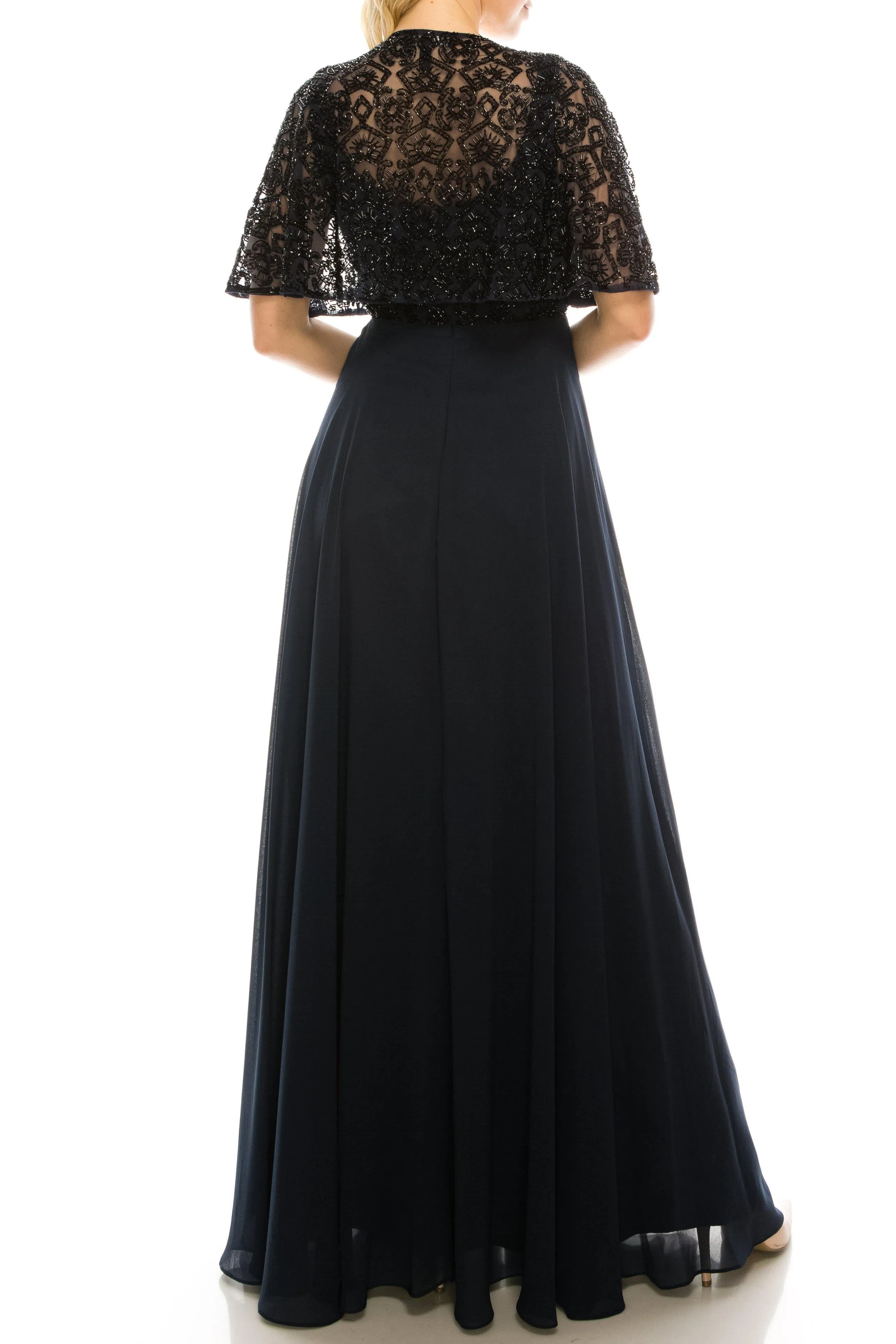 Aidan Mattox Long Formal Beaded Evening Cape Dress