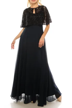 Aidan Mattox Long Formal Beaded Evening Cape Dress