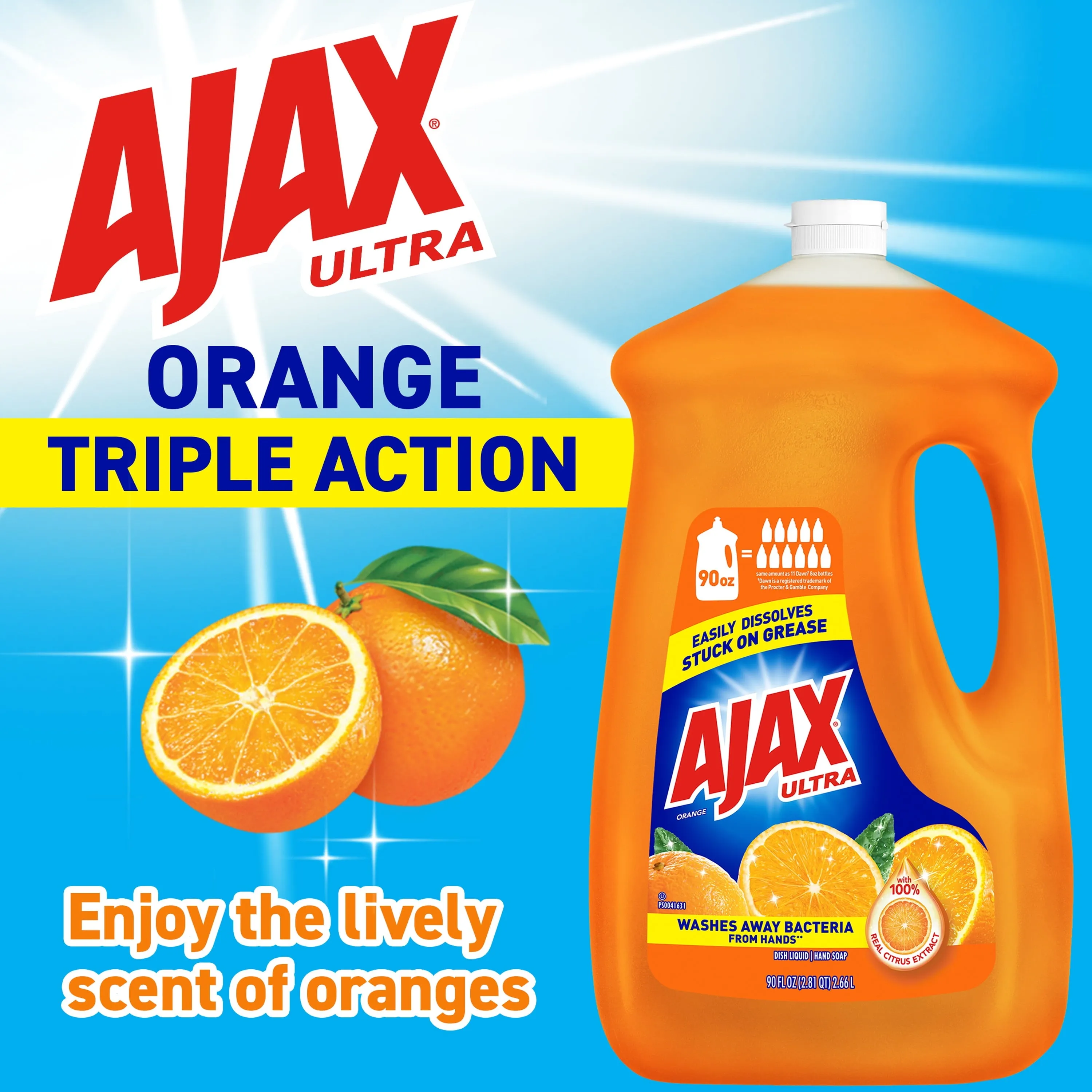 Ajax Ultra Triple Action Liquid Dish Soap, Orange Scent - 90 Fluid Ounce