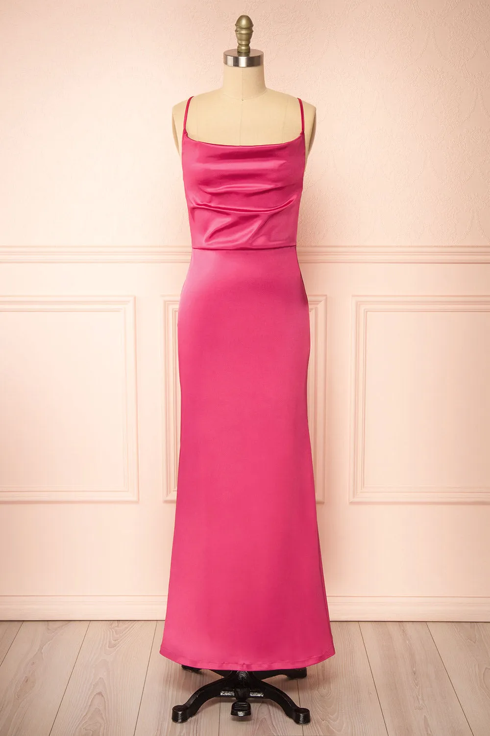 Alexia Pink | Long Satin Mermaid Dress w/ Cowl Neck