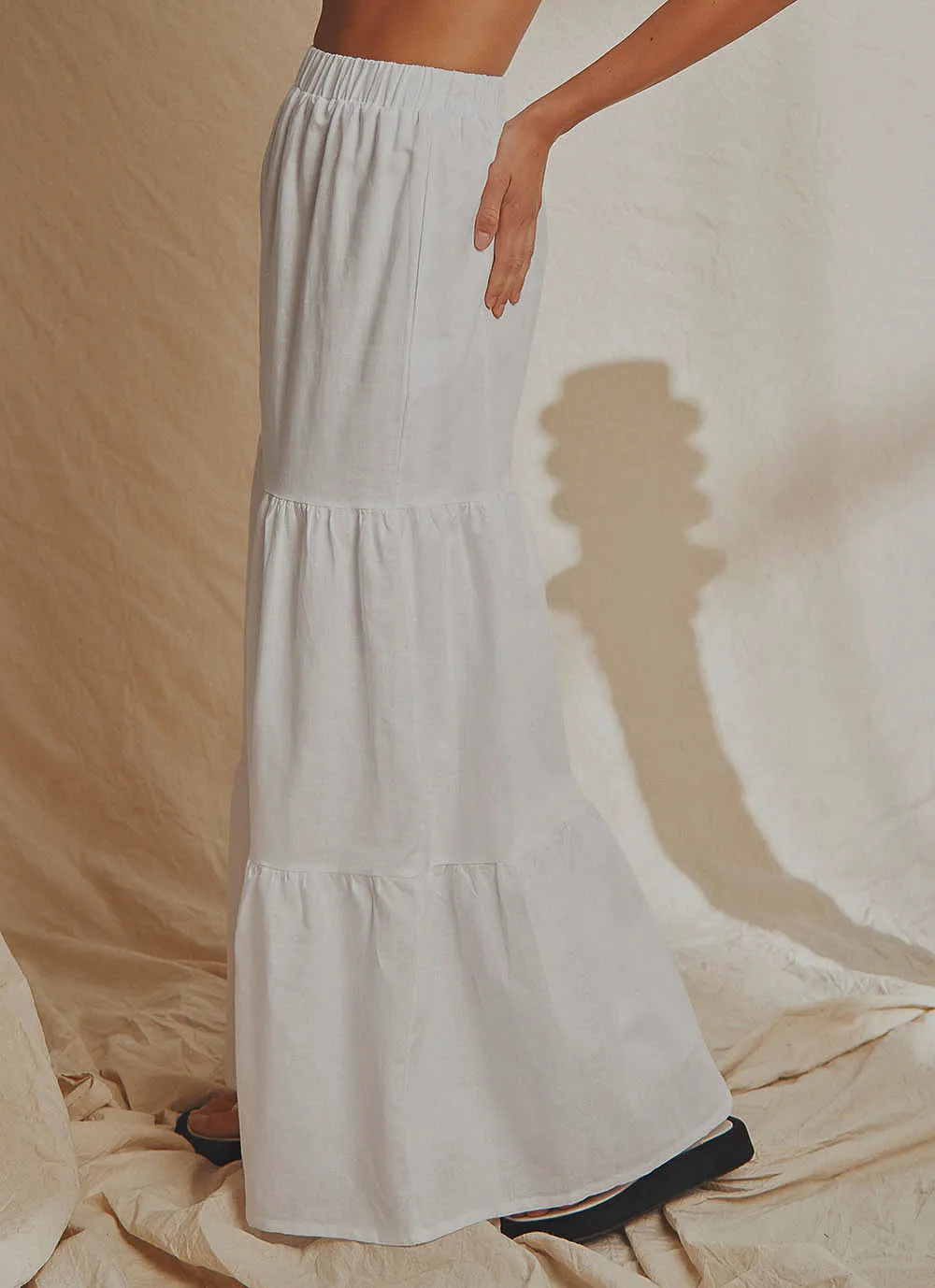 Aperol Hour Linen Maxi Skirt - White