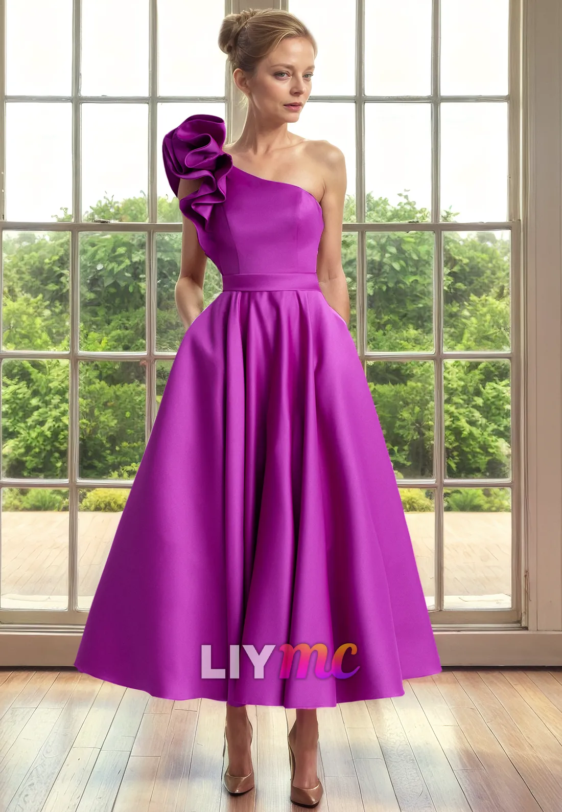 Asymmetrical Ruffled Sleeveless Pleated A-Line Mother of Bride Dress Cocktail Dress