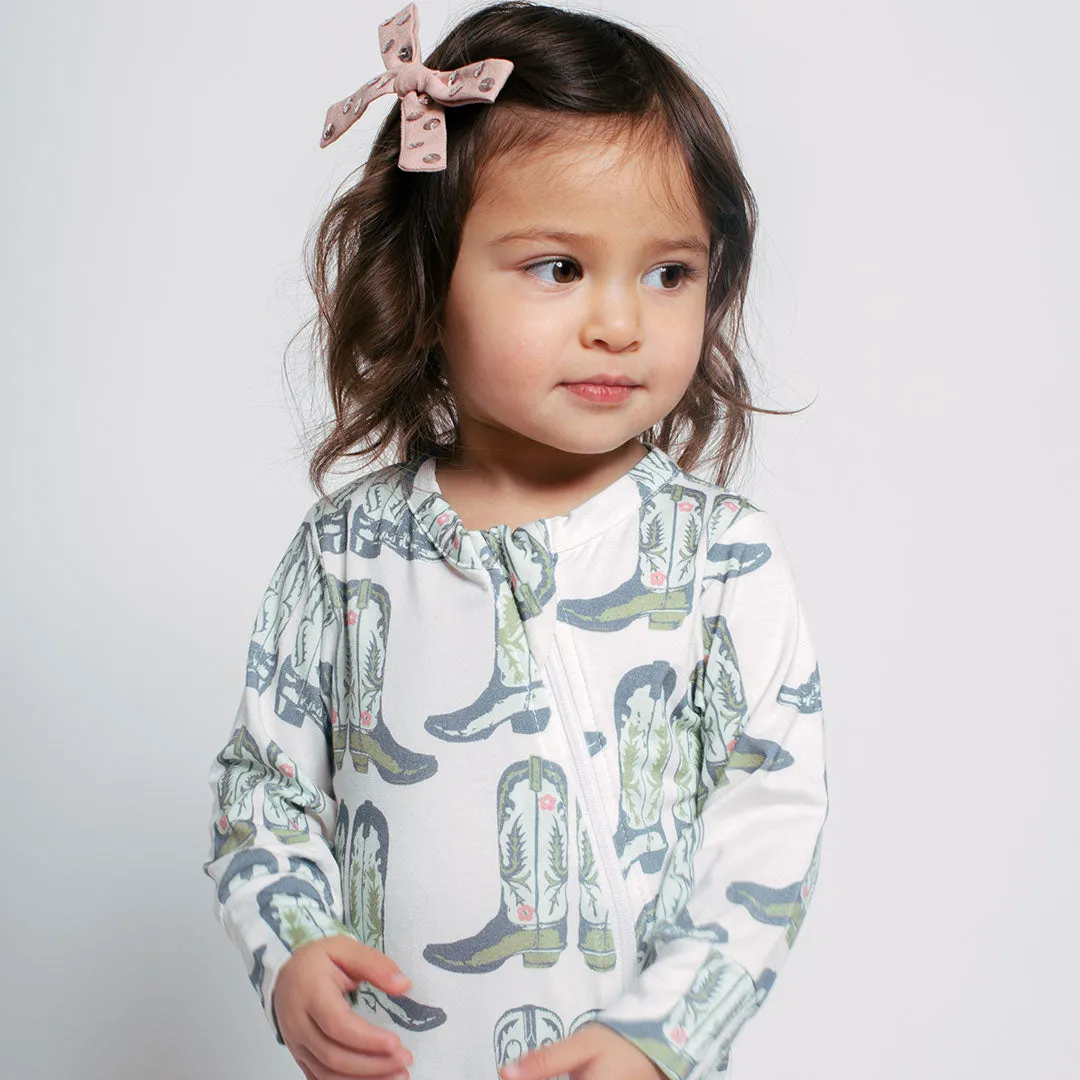 Baby Bamboo Romper - Blue Cowboy Boots