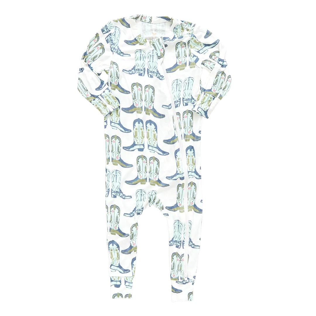 Baby Bamboo Romper - Blue Cowboy Boots