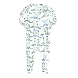 Baby Bamboo Romper - Blue Cowboy Boots