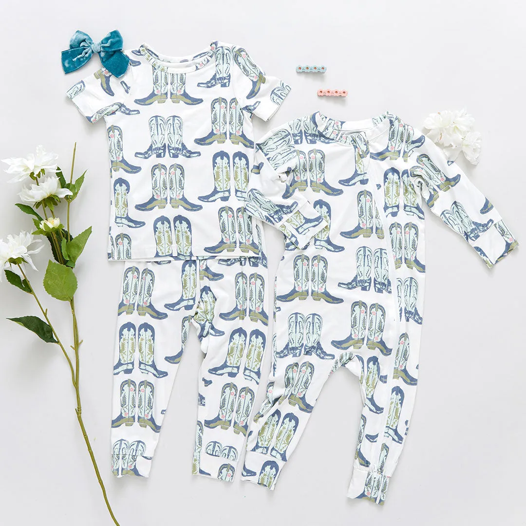 Baby Bamboo Romper - Blue Cowboy Boots