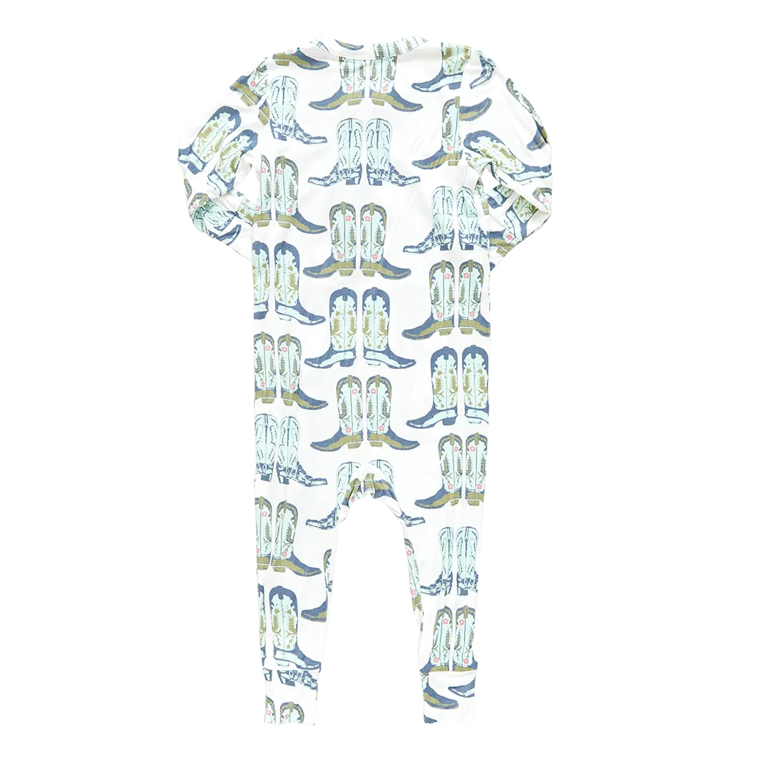 Baby Bamboo Romper - Blue Cowboy Boots