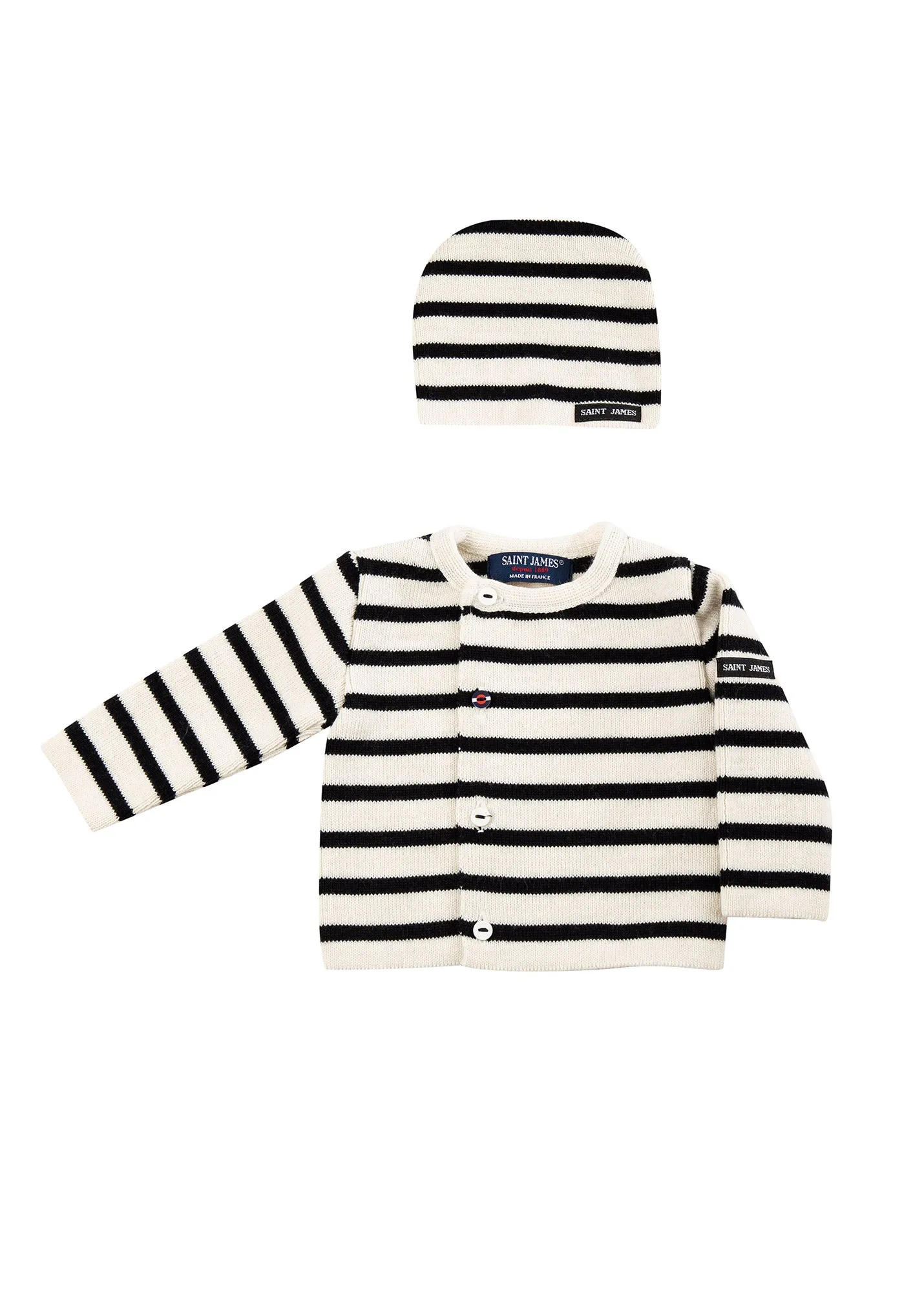 Birth gift set - striped, in blended wool (ECUME/NAVY)