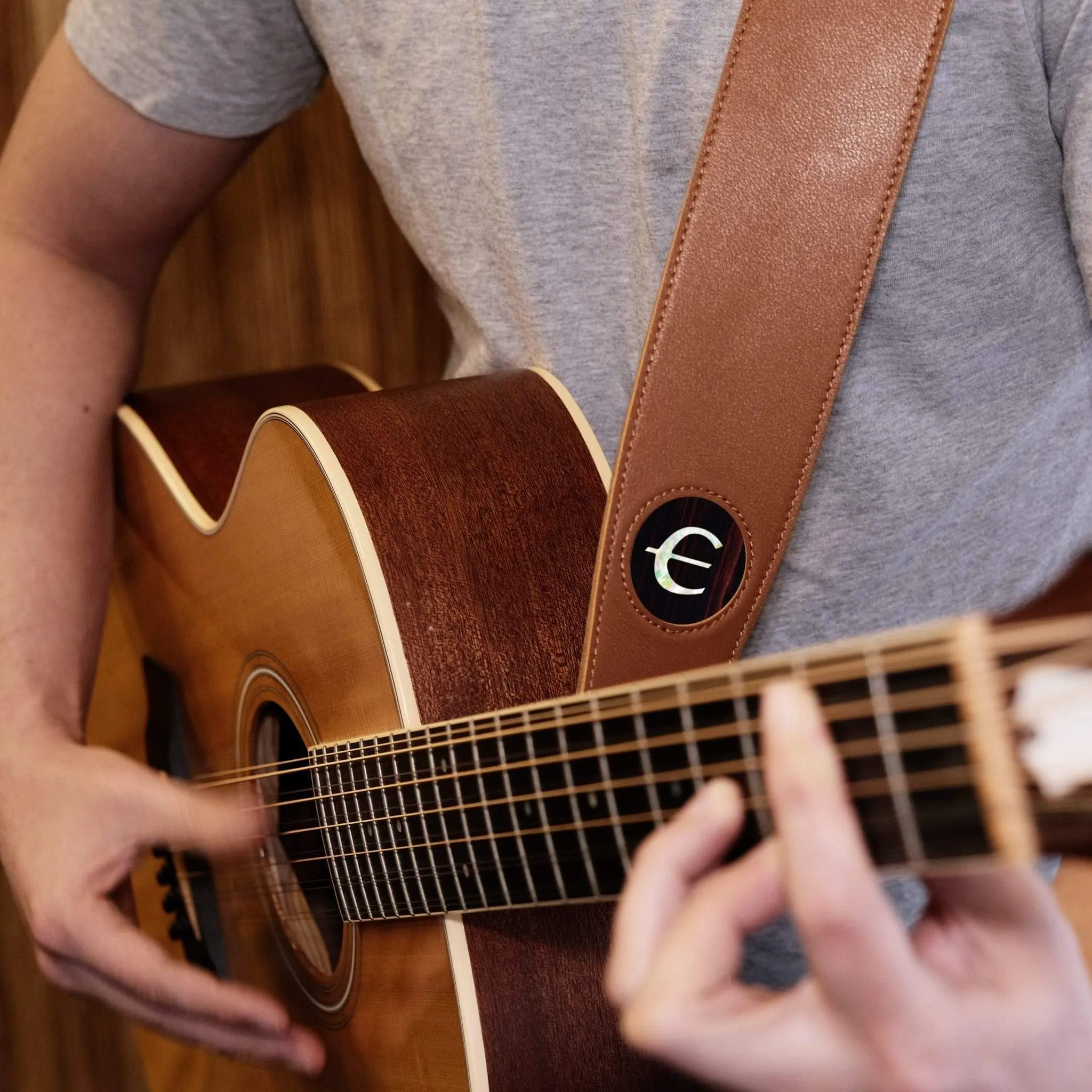 Black Ebony & Epiphone Pearl "E" Logo Inlay | Italian Leather Strap