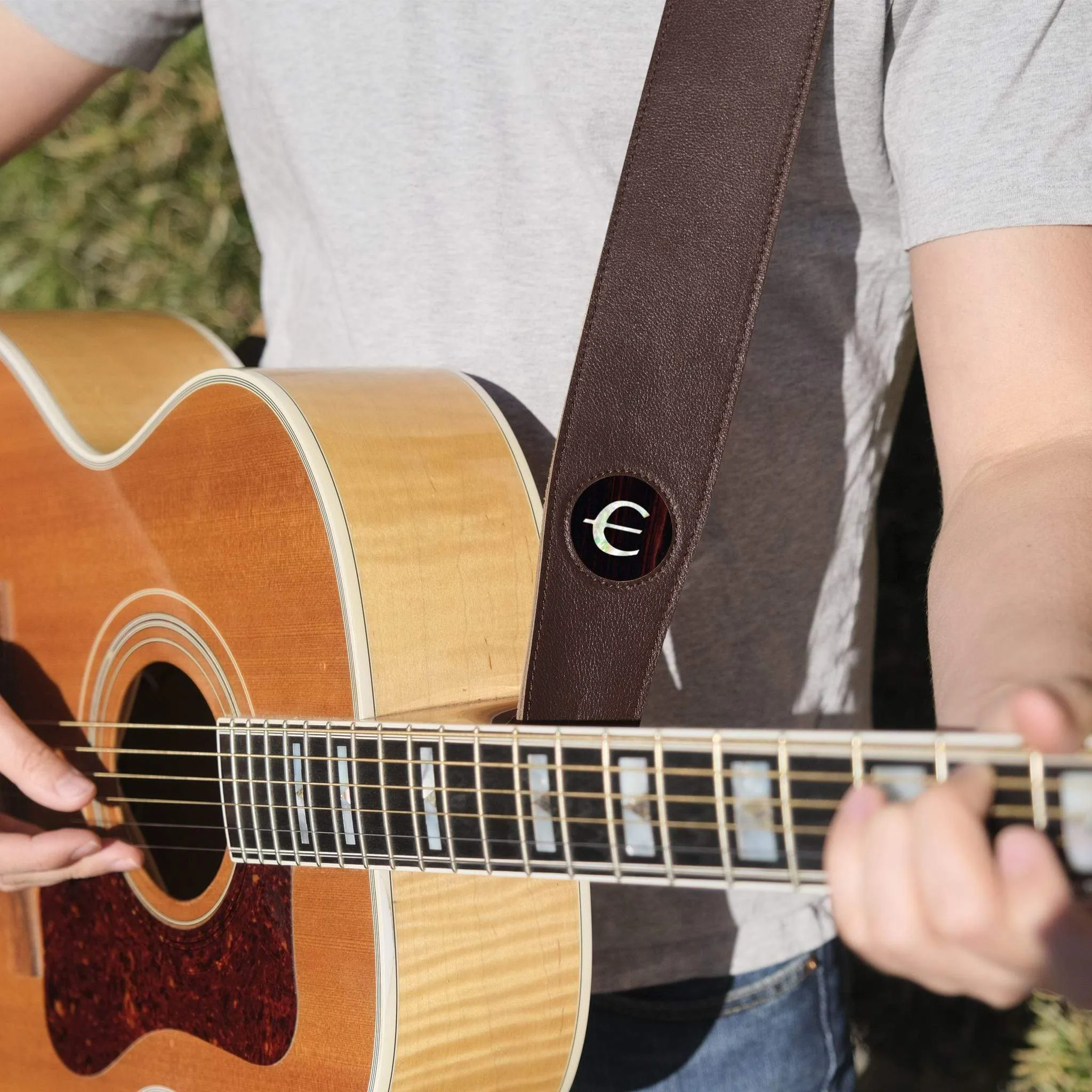 Black Ebony & Epiphone Pearl "E" Logo Inlay | Italian Leather Strap