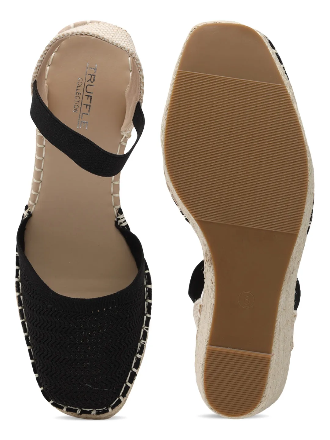 Black Knitted Stylish Slip-On Wedges (TC-RS3662-BLK)