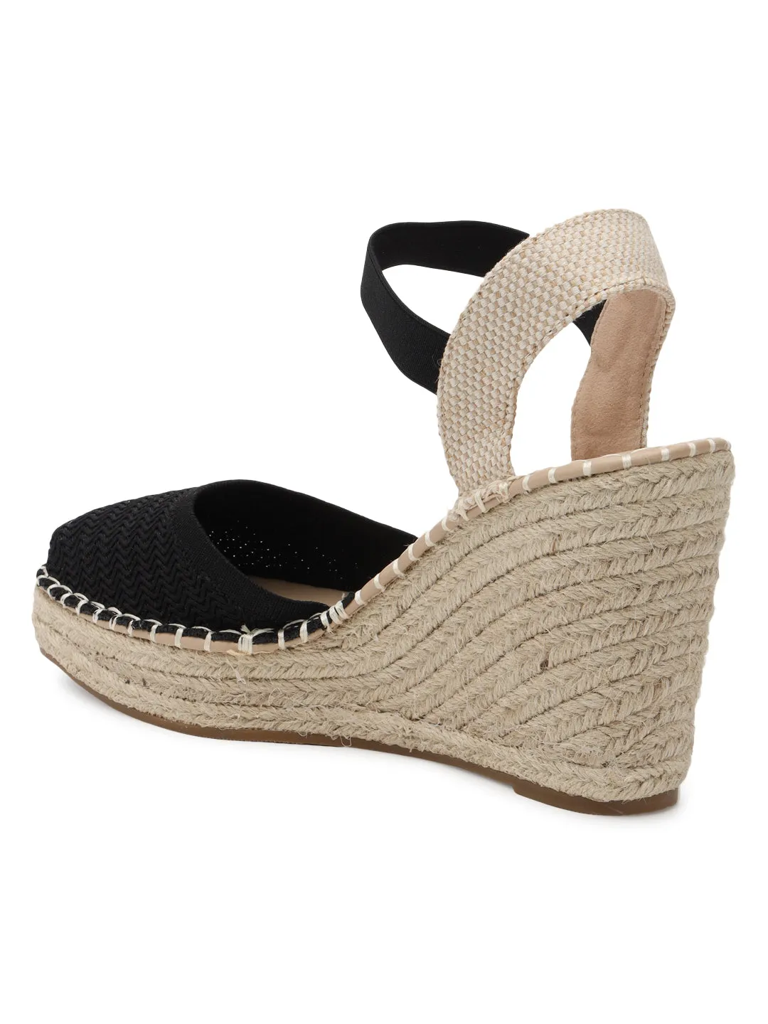 Black Knitted Stylish Slip-On Wedges (TC-RS3662-BLK)