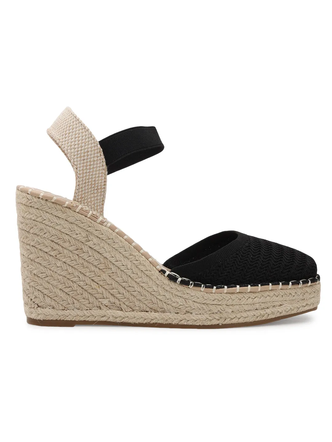 Black Knitted Stylish Slip-On Wedges (TC-RS3662-BLK)