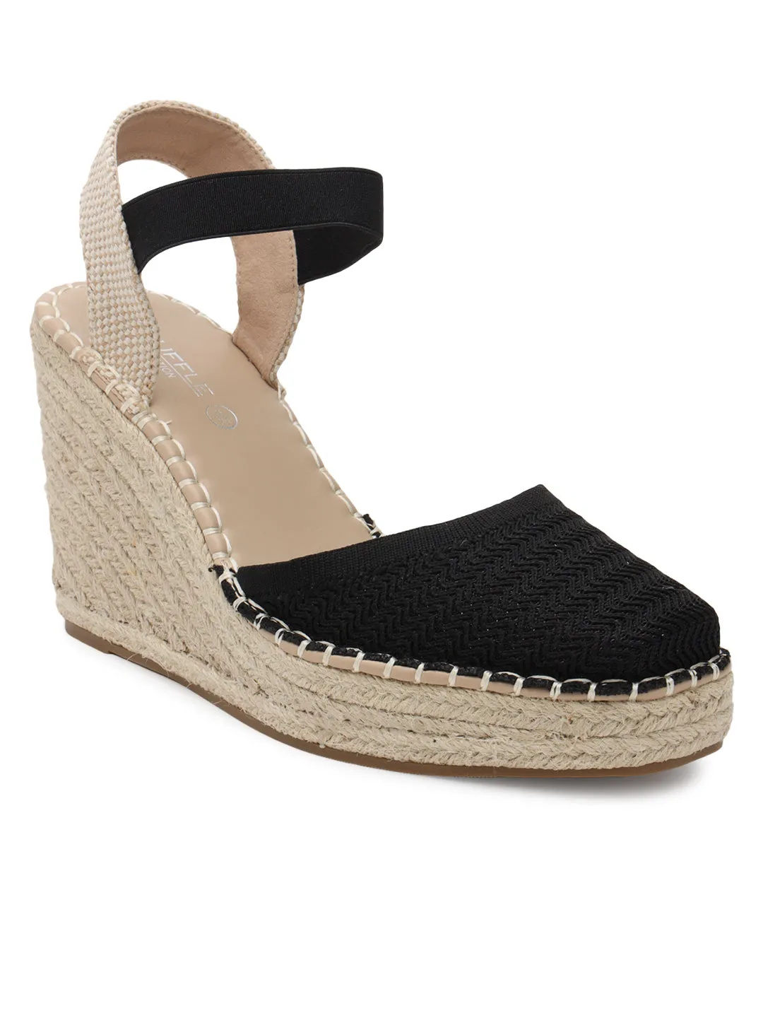 Black Knitted Stylish Slip-On Wedges (TC-RS3662-BLK)