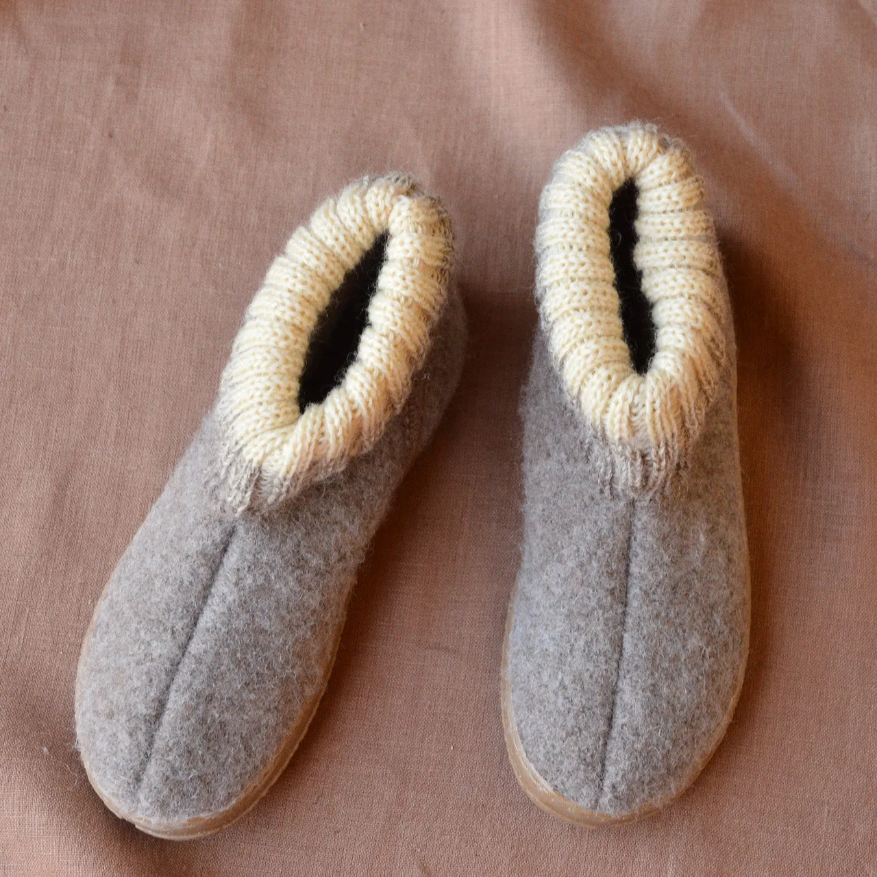 Boiled Wool Slipper Boots - Yuki - Taupe (Kids 23-35)