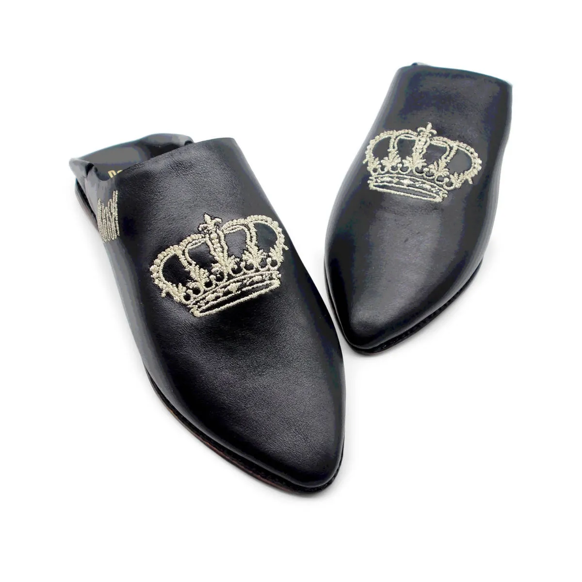 BOOSH ROYALE BLACK Leather Moroccan Slippers