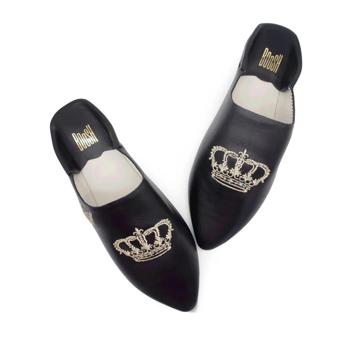 BOOSH ROYALE BLACK Leather Moroccan Slippers