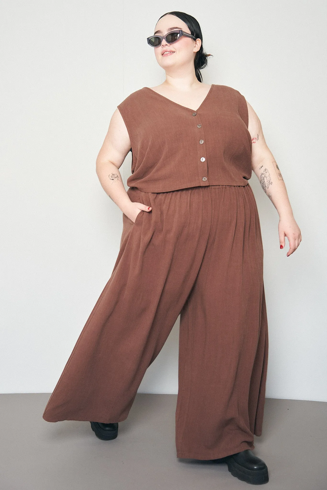 Brown Linen Vest and Pants Set