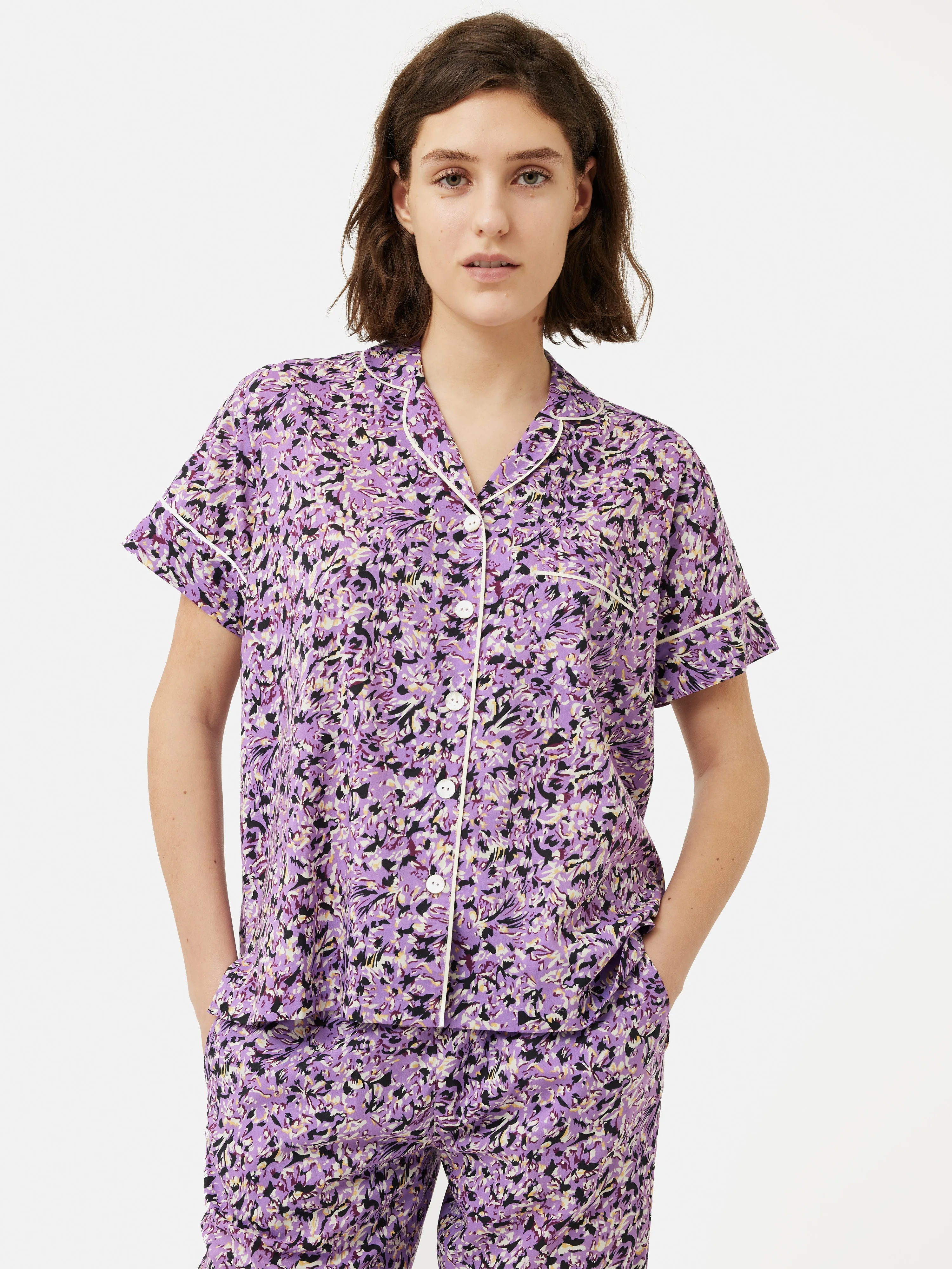 Brushwork Cropped Pyjama | Purple