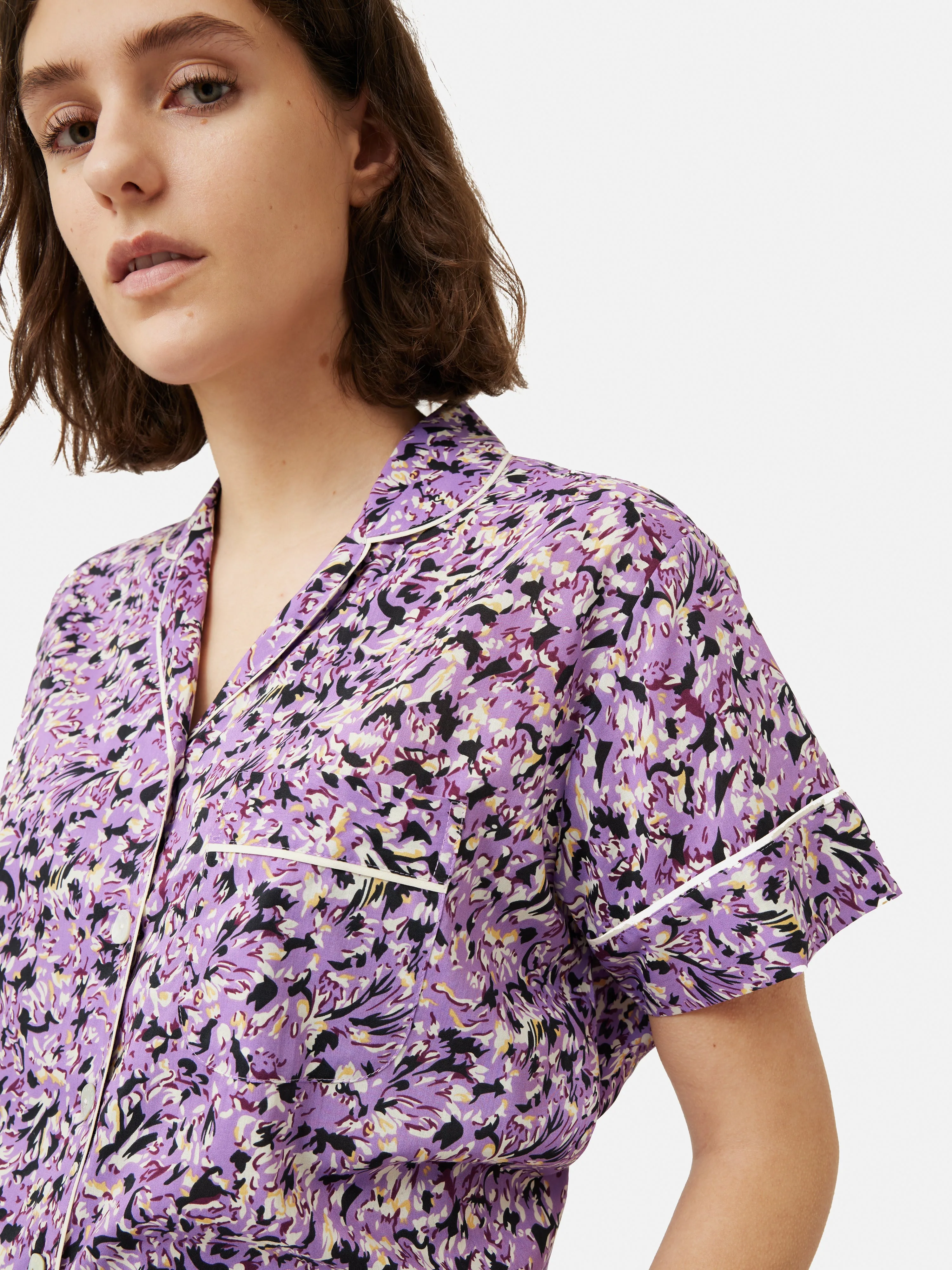 Brushwork Cropped Pyjama | Purple