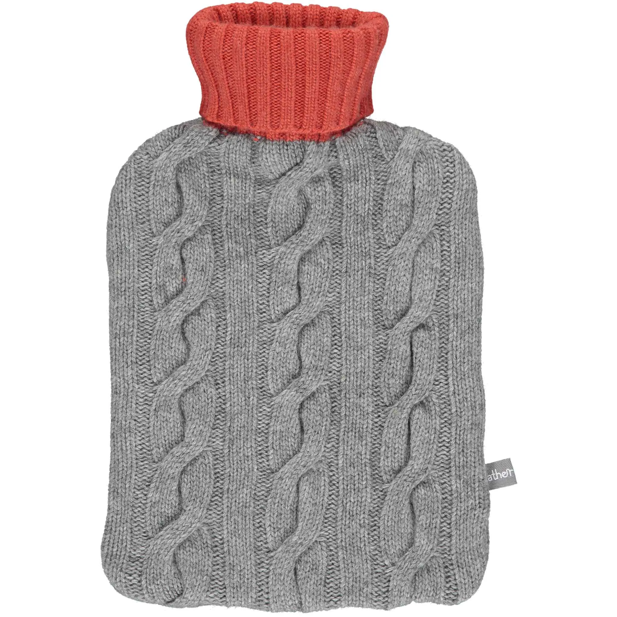 Cashmere Blend Cable Knit Hot Water Bottle Cover - Grey & Orange