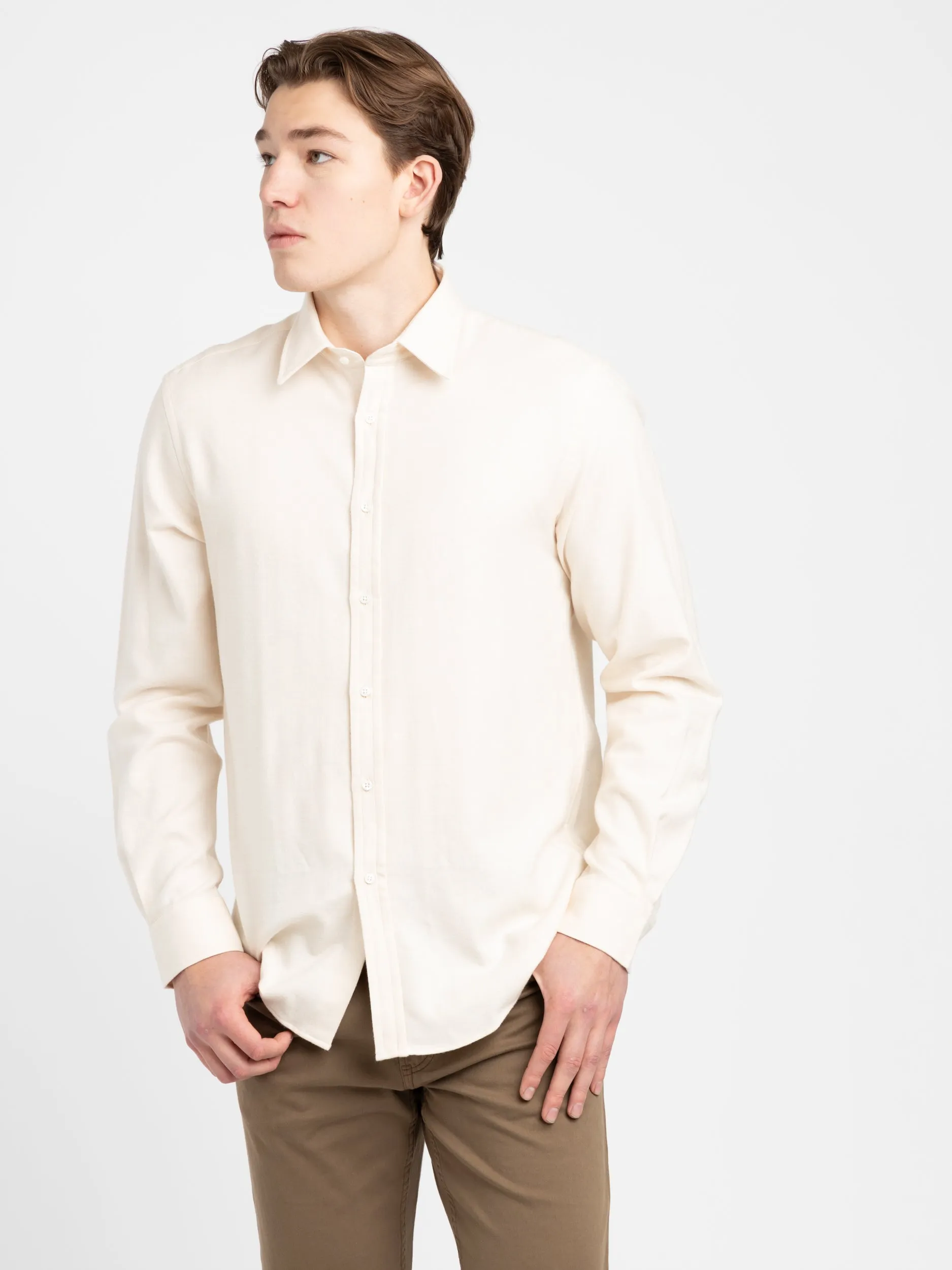 Cream Herringbone Flannel Shirt