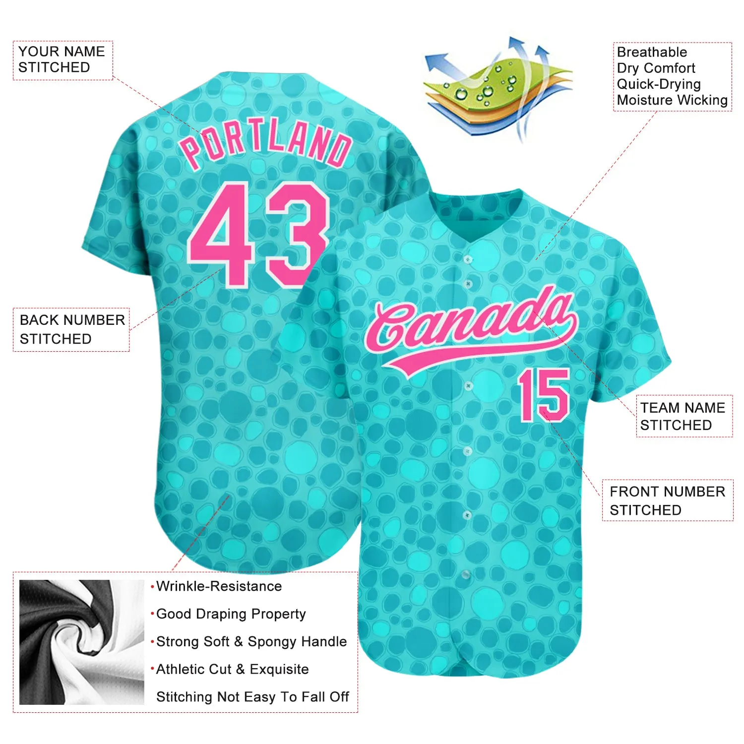 Custom Aqua Pink-White 3D Pattern Design Authentic Baseball Jersey