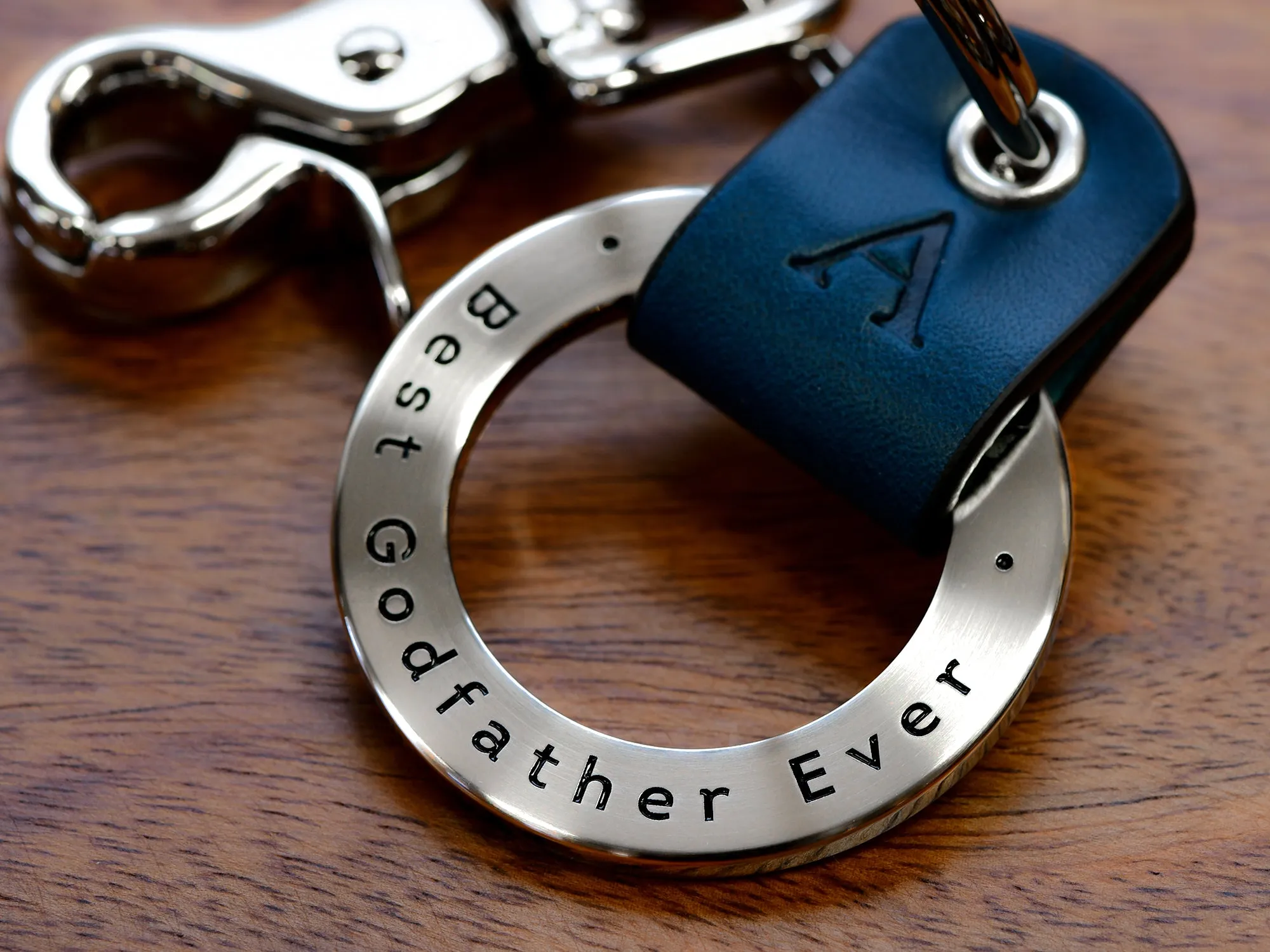 Custom Engraved Leather Keychain Ring