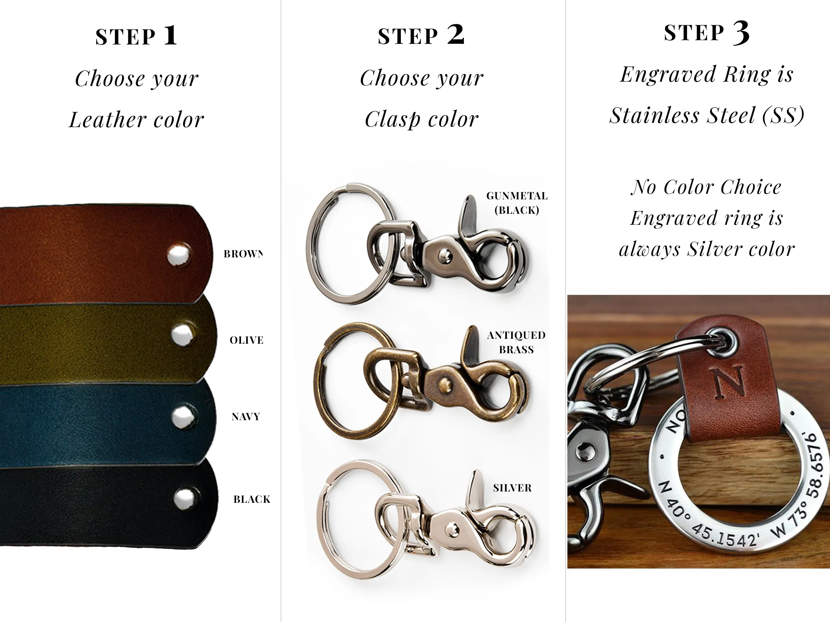 Custom Engraved Leather Keychain Ring