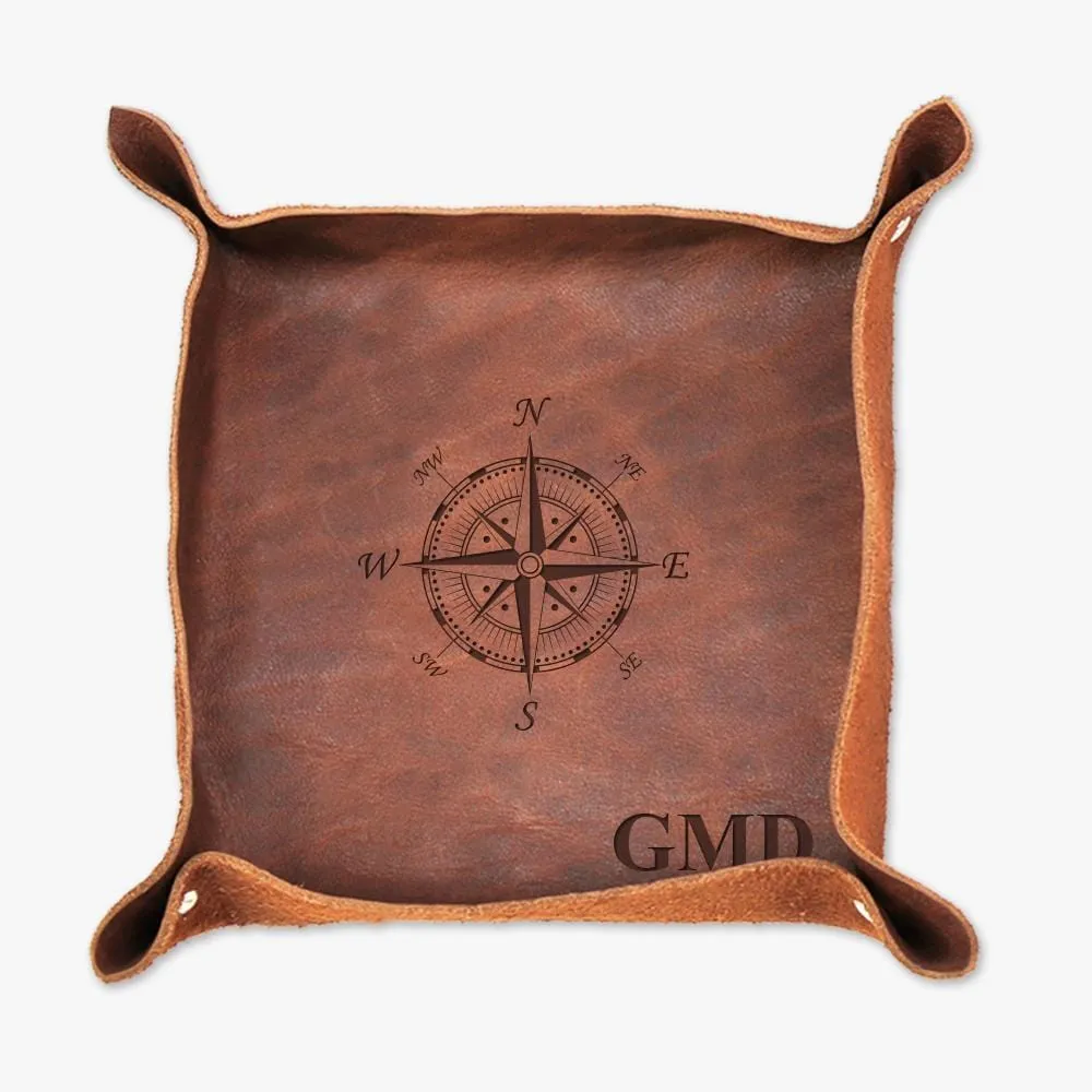 Custom Initials Genuine Leather Stash Tray