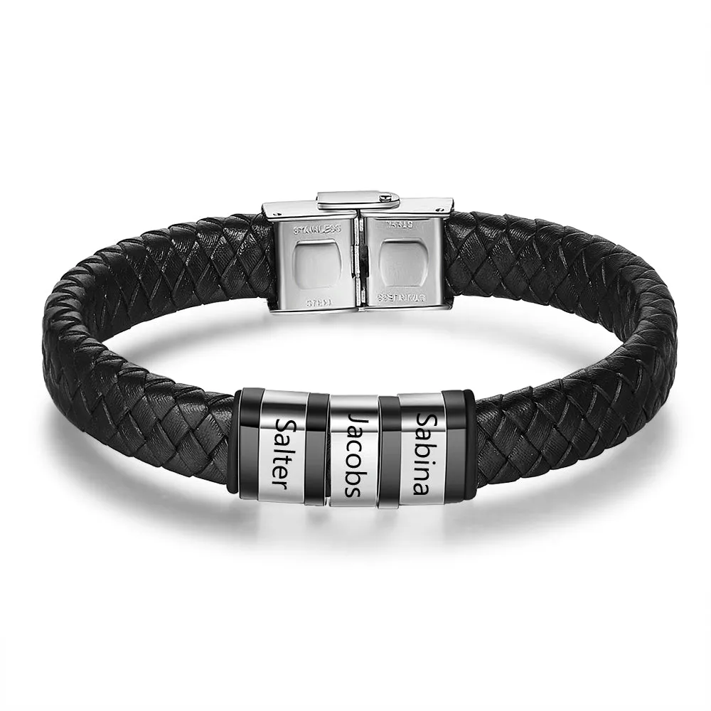 Custom Leather Bracelet With Personalized Name- Men's Bracelet For Dad