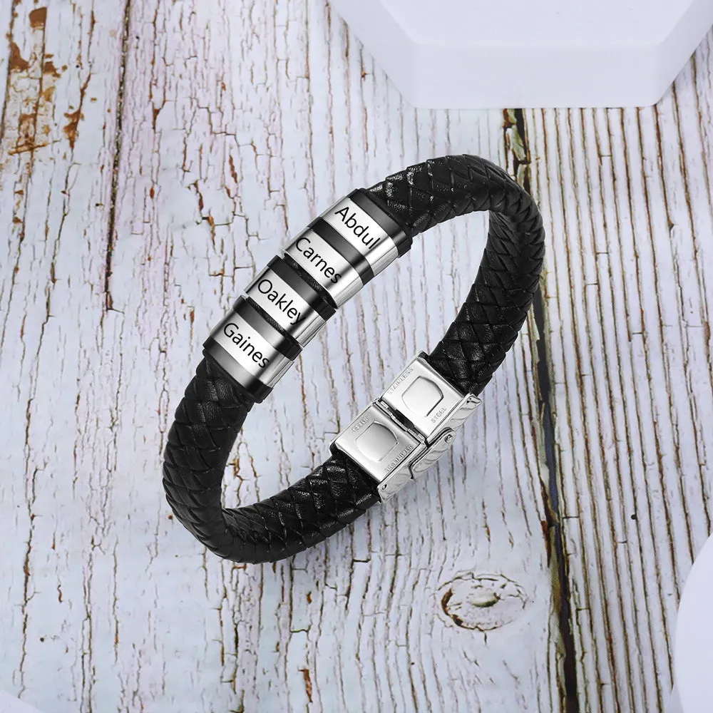 Custom Leather Bracelet With Personalized Name- Men's Bracelet For Dad