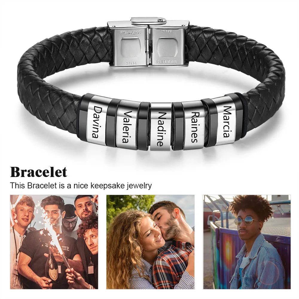 Custom Leather Bracelet With Personalized Name- Men's Bracelet For Dad