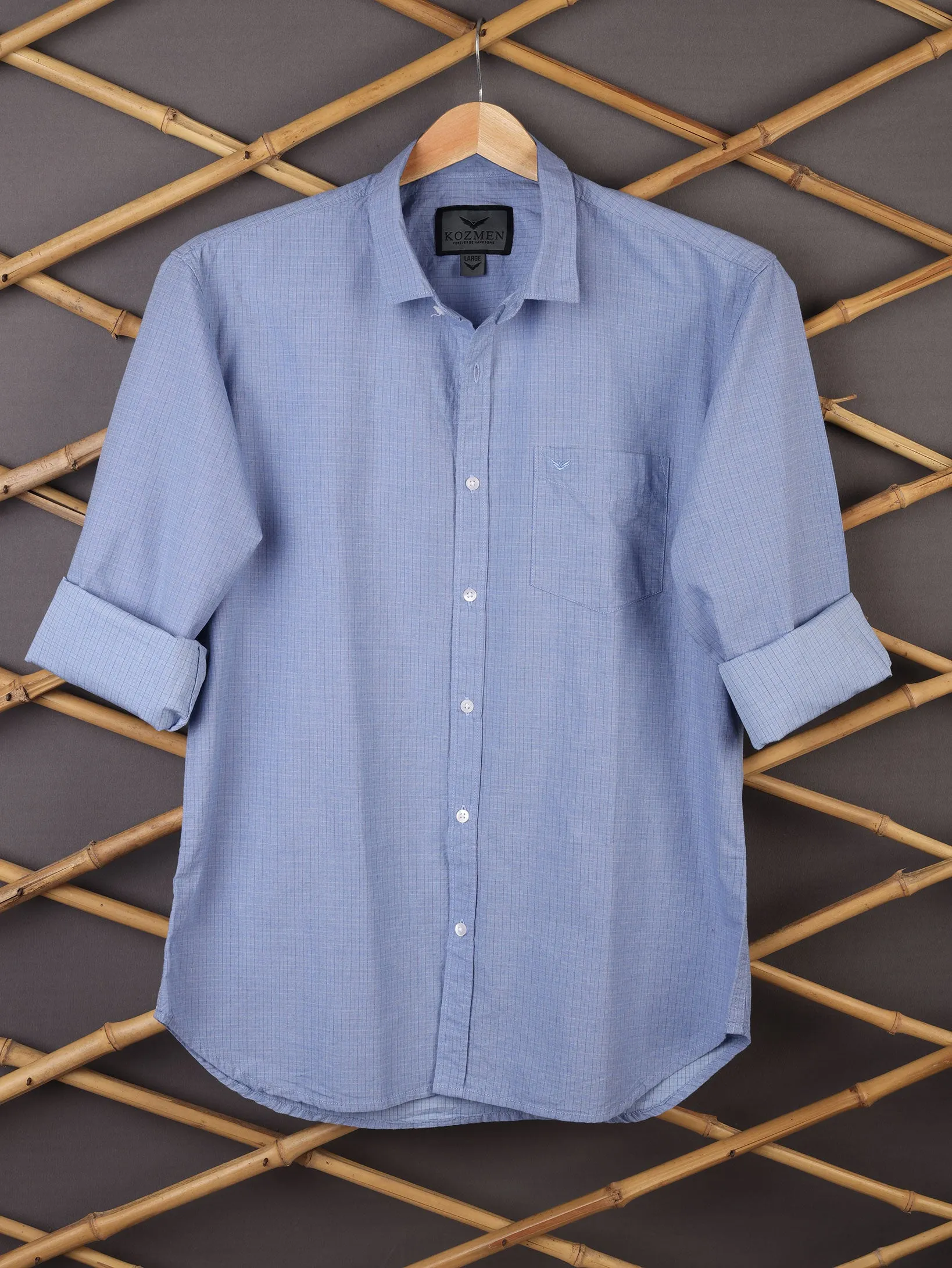 Dark Cobalt Blue Checkered Cotton  Shirt