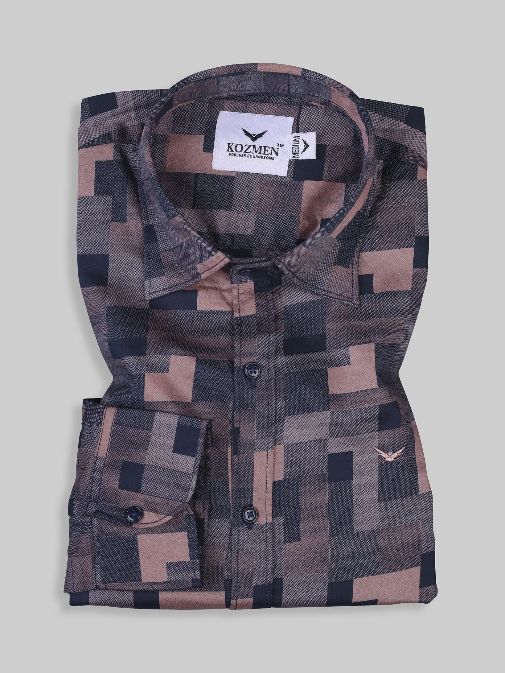 Dark Peach and Shadow Black Geometric Print Shirt